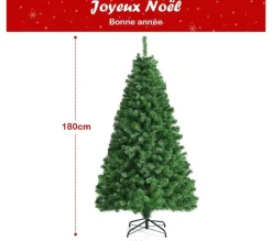 COSTWAY Sapin Et Accessoire^ Sapin De Noël Artificiel 180 Cm En Fibre Optique Brillantes En Epicea 617 Embouts De Branche En Pvc