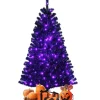 COSTWAY Sapin Et Accessoire^ Sapin De Noël Artificiel 150 Cm Avec 180 Lumieres Led Violettes Support En Metal Décoratif De Noël