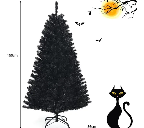 COSTWAY Sapin Et Accessoire^ Sapin De Noël Artificiel 150 Cm Avec 180 Lumieres Led Violettes Support En Metal Décoratif De Noël