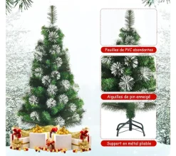 COSTWAY Sapin Et Accessoire^ Sapin De Noël Artificiel Luxuriant 120 Cm Aiguilles De Pin Enneigees Avec Effet Irise En Pvc