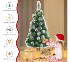 COSTWAY Sapin Et Accessoire^ Sapin De Noël Artificiel Luxuriant 120 Cm Aiguilles De Pin Enneigees Avec Effet Irise En Pvc