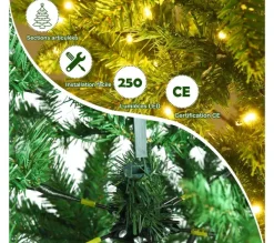 COSTWAY Sapin Et Accessoire^ Sapin De Noël Artificiel 180 Cm Avec Lumieres Blanc Chaud 743 Branches,Support En Fer Robuste,Instal