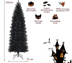 COSTWAY Sapin Et Accessoire^ Sapin De Noël Artificiel Halloween 210 Cm Feuilles De Pvc 995 Branches