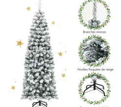 COSTWAY Sapin Et Accessoire^ Sapin De Noël Artificiel Flocons De Neige 180 Cm Avec Aiguilles En Pvc Support Metal Pliable Décor