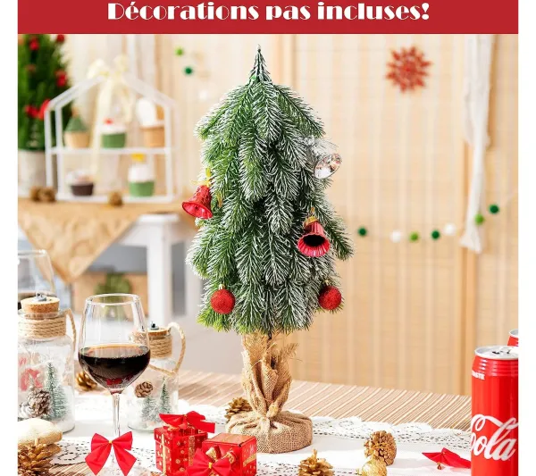 COSTWAY Sapin Et Accessoire^ Sapin De Noël Artificiel De Table 49 Cm Miniature Avec Branches En Pe Couvert De Neige Support