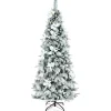 COSTWAY Sapin Et Accessoire^ Sapin De Noël Enneigees Longiligne 180 Cm Avec 300 Baies Blanches Et Roses Support Metallique Pliabl