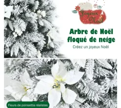 COSTWAY Sapin Et Accessoire^ Sapin De Noël Enneigees Longiligne 180 Cm Avec 300 Baies Blanches Et Roses Support Metallique Pliabl