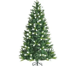 COSTWAY Sapin Et Accessoire^ Sapin De Noël Enneige Artificiel De 180 Cm Avec 850 Rameaux En Pvc+Pe Charnieres Support Metalliqu