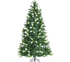 COSTWAY Sapin Et Accessoire^ Sapin De Noël Enneige Artificiel De 180 Cm Avec 850 Rameaux En Pvc+Pe Charnieres Support Metalliqu