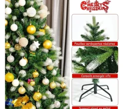 COSTWAY Sapin Et Accessoire^ Sapin De Noël Enneige Artificiel De 180 Cm Avec 850 Rameaux En Pvc+Pe Charnieres Support Metalliqu