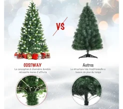 COSTWAY Sapin Et Accessoire^ Sapin De Noël Enneige Artificiel De 180 Cm Avec 850 Rameaux En Pvc+Pe Charnieres Support Metalliqu