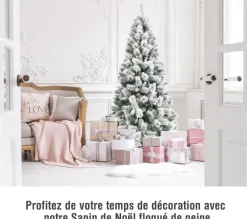 COSTWAY Sapin Et Accessoire^ Sapin De Noël Enneige Artificiel De 180 Cm Longiforme 570 Rameaux En Pvc Aspect Authentique Support