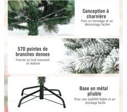 COSTWAY Sapin Et Accessoire^ Sapin De Noël Enneige Artificiel De 180 Cm Longiforme 570 Rameaux En Pvc Aspect Authentique Support