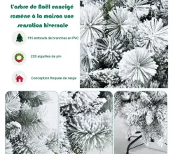 COSTWAY Sapin Et Accessoire^ Sapin De Noël Enneige Longiforme De 180 Cm, Arbre De Noël Artificiel Charnieres Avec 515 Feuilles,