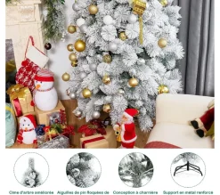 COSTWAY Sapin Et Accessoire^ Sapin De Noël Enneige Longiforme De 180 Cm, Arbre De Noël Artificiel Charnieres Avec 515 Feuilles,