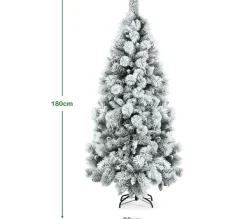 COSTWAY Sapin Et Accessoire^ Sapin De Noël Enneige Longiforme De 180 Cm, Arbre De Noël Artificiel Charnieres Avec 515 Feuilles,