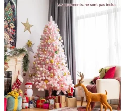 COSTWAY Sapin Et Accessoire^ Sapin De Noël Floque Artificiel 180 Cm Avec 920 Rameaux Pvc Support Metallique Pliable Couleur