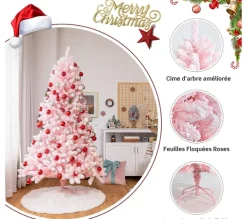 COSTWAY Sapin Et Accessoire^ Sapin De Noël Floque Artificiel 150 Cm Avec 680 Rameaux Pvc Support Metallique Pliable Couleur