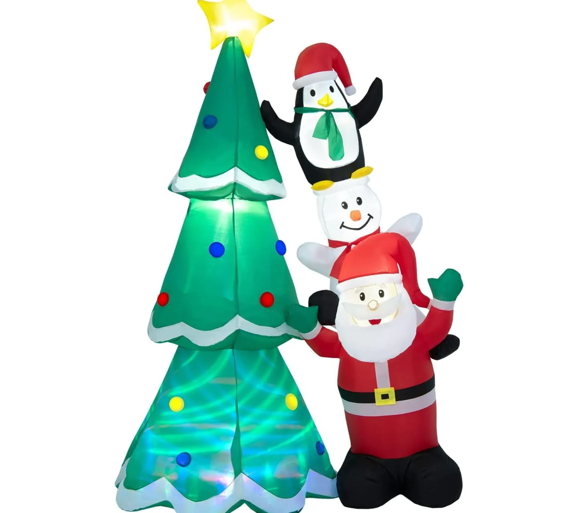 Best COSTWAY Sapin De Noël Gonflable De 266 Cm Avec Pere Noël, Pingouin, Décoration De Fete De Vacances