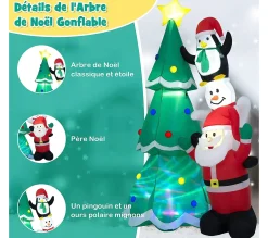 Best COSTWAY Sapin De Noël Gonflable De 266 Cm Avec Pere Noël, Pingouin, Décoration De Fete De Vacances