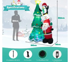 Best COSTWAY Sapin De Noël Gonflable De 266 Cm Avec Pere Noël, Pingouin, Décoration De Fete De Vacances
