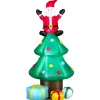 Sale COSTWAY Sapin De Noël Gonflable 2,1 M Avec Pere Noël, Lumieres Led, Gonfleur Etanche, Décoration De Noël