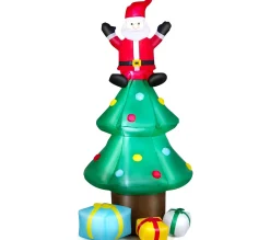 Sale COSTWAY Sapin De Noël Gonflable 2,1 M Avec Pere Noël, Lumieres Led, Gonfleur Etanche, Décoration De Noël
