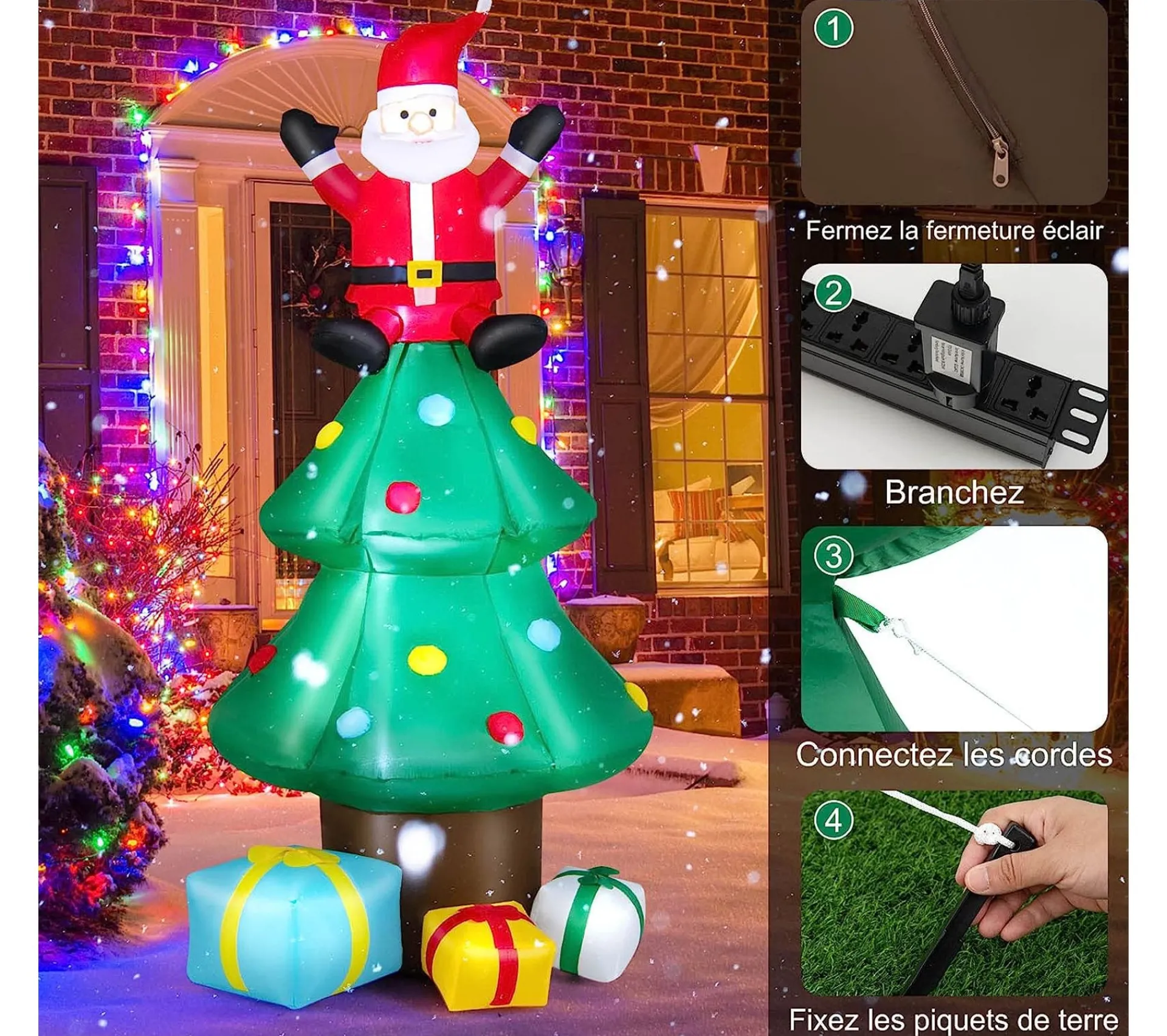 Sale COSTWAY Sapin De Noël Gonflable 2,1 M Avec Pere Noël, Lumieres Led, Gonfleur Etanche, Décoration De Noël