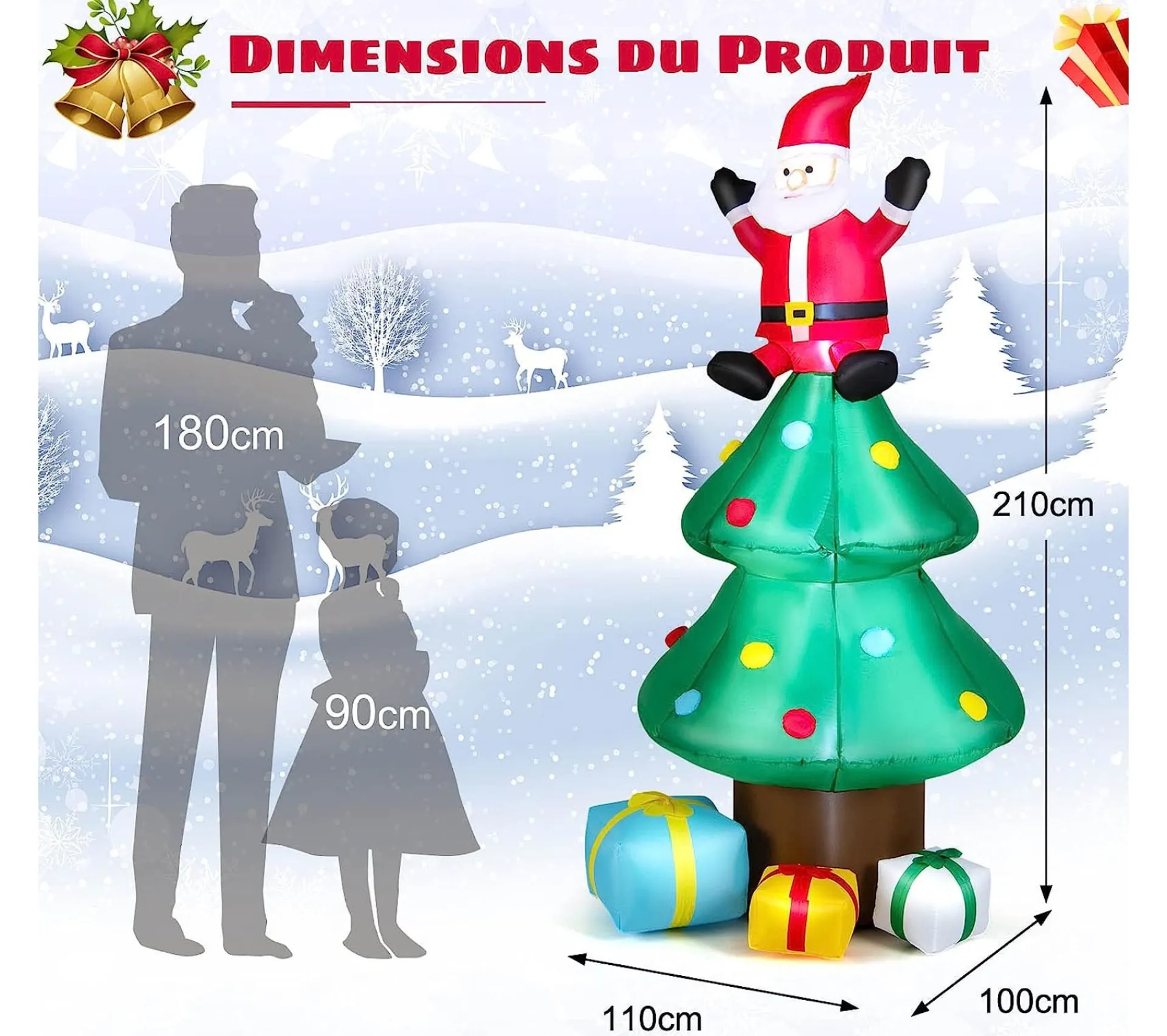 Sale COSTWAY Sapin De Noël Gonflable 2,1 M Avec Pere Noël, Lumieres Led, Gonfleur Etanche, Décoration De Noël