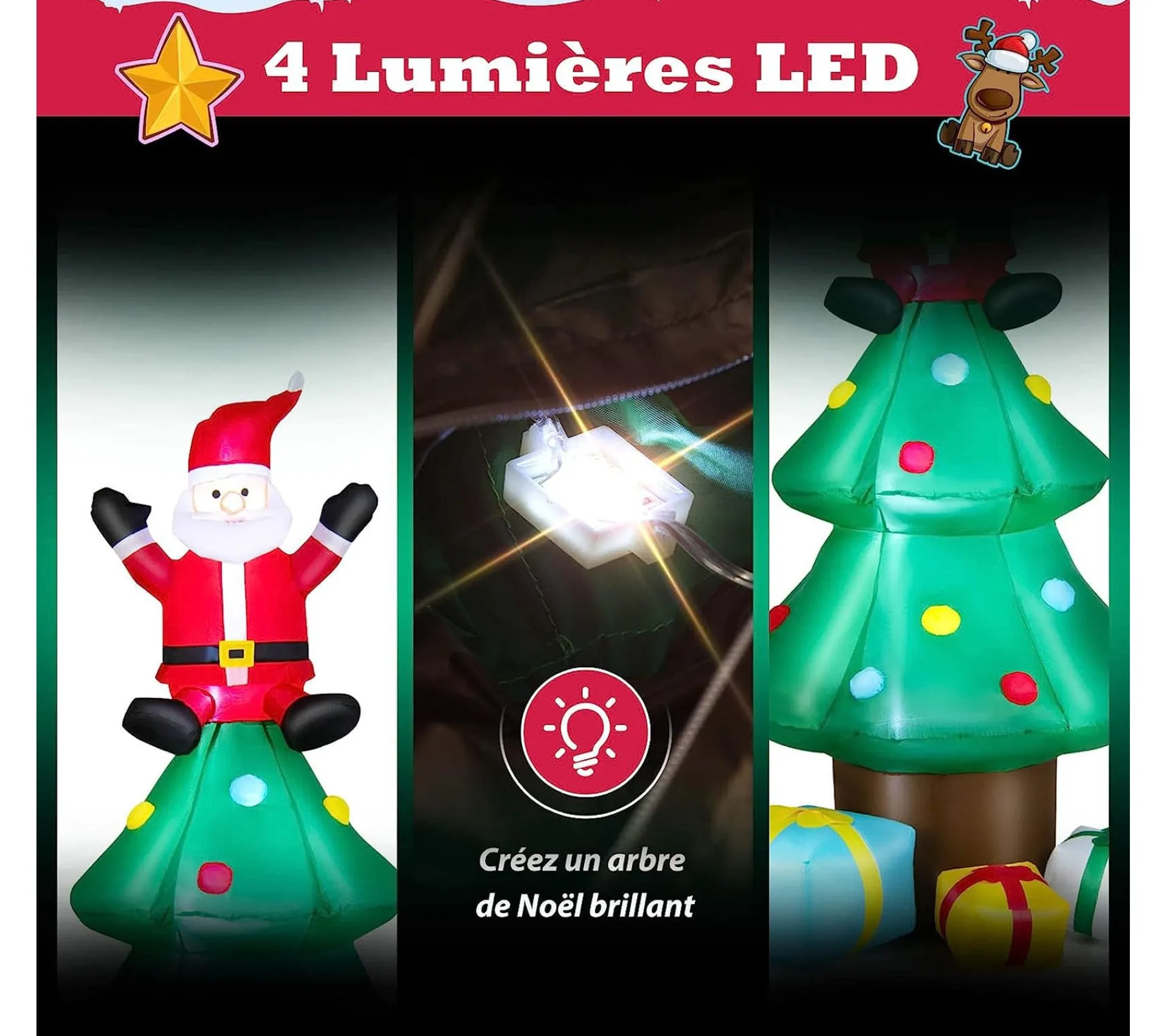 Sale COSTWAY Sapin De Noël Gonflable 2,1 M Avec Pere Noël, Lumieres Led, Gonfleur Etanche, Décoration De Noël