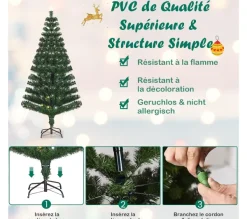COSTWAY Sapin Et Accessoire^ Sapin De Noël Led 150 Cm Avec 180 Lumieres 8 Modes D Lluminations Fibre Optique Pre-Eclaire