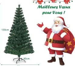 COSTWAY Sapin Et Accessoire^ Sapin De Noël Led 150 Cm Avec 180 Lumieres 8 Modes D Lluminations Fibre Optique Pre-Eclaire