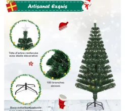 COSTWAY Sapin Et Accessoire^ Sapin De Noël Led 150 Cm Avec 180 Lumieres 8 Modes D Lluminations Fibre Optique Pre-Eclaire