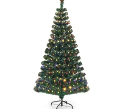 COSTWAY Sapin Et Accessoire^ Sapin De Noël Led 180 Cm Avec 230 Lumieres 8 Modes D Lluminations Fibre Optique Pre-Eclaire