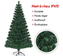 COSTWAY Sapin Et Accessoire^ Sapin De Noël Led 180 Cm Avec 230 Lumieres 8 Modes D Lluminations Fibre Optique Pre-Eclaire
