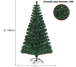 COSTWAY Sapin Et Accessoire^ Sapin De Noël Led 180 Cm Avec 230 Lumieres 8 Modes D Lluminations Fibre Optique Pre-Eclaire