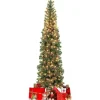 COSTWAY Sapin Et Accessoire^ Sapin De Noël Moitie Artificiel Pre-Illumine 210 Cm 150 Lumieres Led Blanc Chaud Arbre De Noël