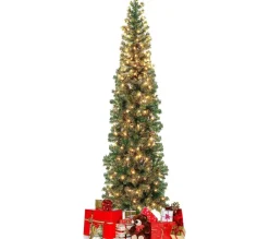 COSTWAY Sapin Et Accessoire^ Sapin De Noël Moitie Artificiel Pre-Illumine 210 Cm 150 Lumieres Led Blanc Chaud Arbre De Noël