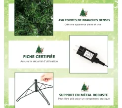 COSTWAY Sapin Et Accessoire^ Sapin De Noël Moitie Artificiel Pre-Illumine 210 Cm 150 Lumieres Led Blanc Chaud Arbre De Noël