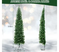 COSTWAY Sapin Et Accessoire^ Sapin De Noël Moitie Artificiel Pre-Illumine 210 Cm 150 Lumieres Led Blanc Chaud Arbre De Noël