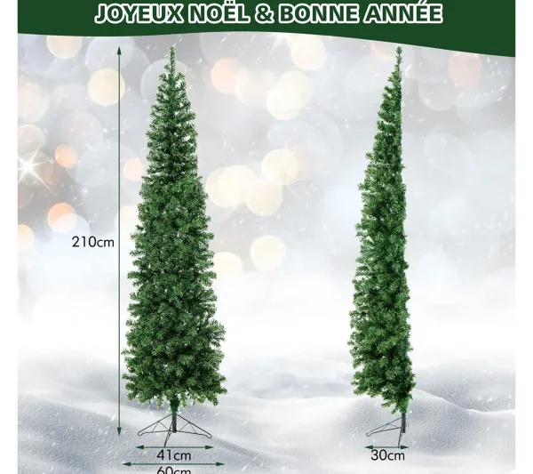 COSTWAY Sapin Et Accessoire^ Sapin De Noël Moitie Artificiel Pre-Illumine 210 Cm 150 Lumieres Led Blanc Chaud Arbre De Noël
