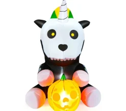 COSTWAY Anniversaire Et Autres Fêtes^ Squelette De Licorne Gonflable D'Halloween De 150 Cm Avec Citrouille, Décoration D'Halloween