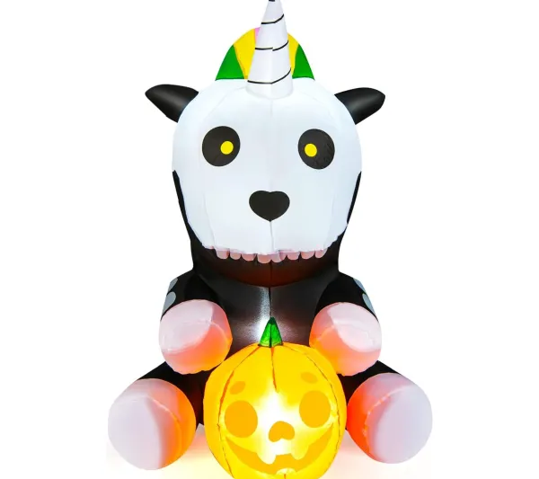 COSTWAY Anniversaire Et Autres Fêtes^ Squelette De Licorne Gonflable D'Halloween De 150 Cm Avec Citrouille, Décoration D'Halloween