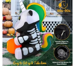 COSTWAY Anniversaire Et Autres Fêtes^ Squelette De Licorne Gonflable D'Halloween De 150 Cm Avec Citrouille, Décoration D'Halloween