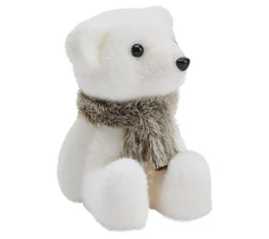 Online * Décoration A Poser H19 Cm Ours Echarpe Blanc