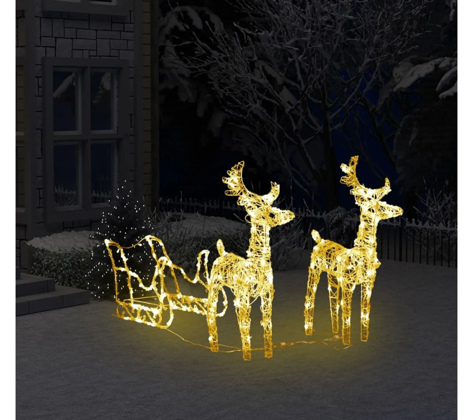Best Sale * Décoration De Noël Rennes Et Traineau 160 Led 130 Cm Acrylique