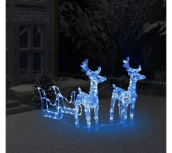 Online * Décoration De Noël Rennes Et Traineau 160 Led 130 Cm Acrylique