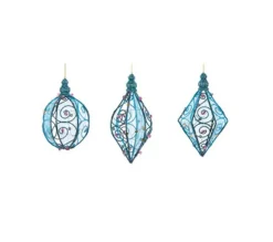 DOUCEUR D'INTERIEUR Guirlande Et Boule De Sapin^Douceur D'Interieur 3 Boules En Metal Et Velours Bleu Et Rose