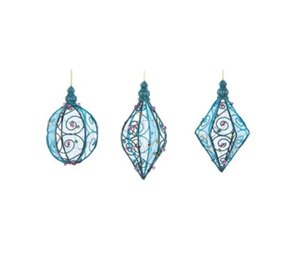 DOUCEUR D'INTERIEUR Guirlande Et Boule De Sapin^Douceur D'Interieur 3 Boules En Metal Et Velours Bleu Et Rose