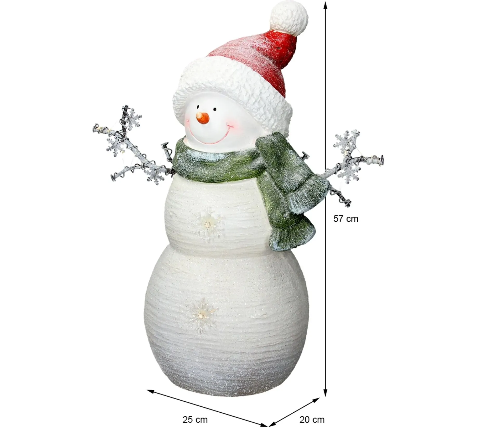 New ECD GERMANY Bonhomme De Neige Figurine 12 Led Décoration D'Hiver A Led Blanc Chaud 57 Cm